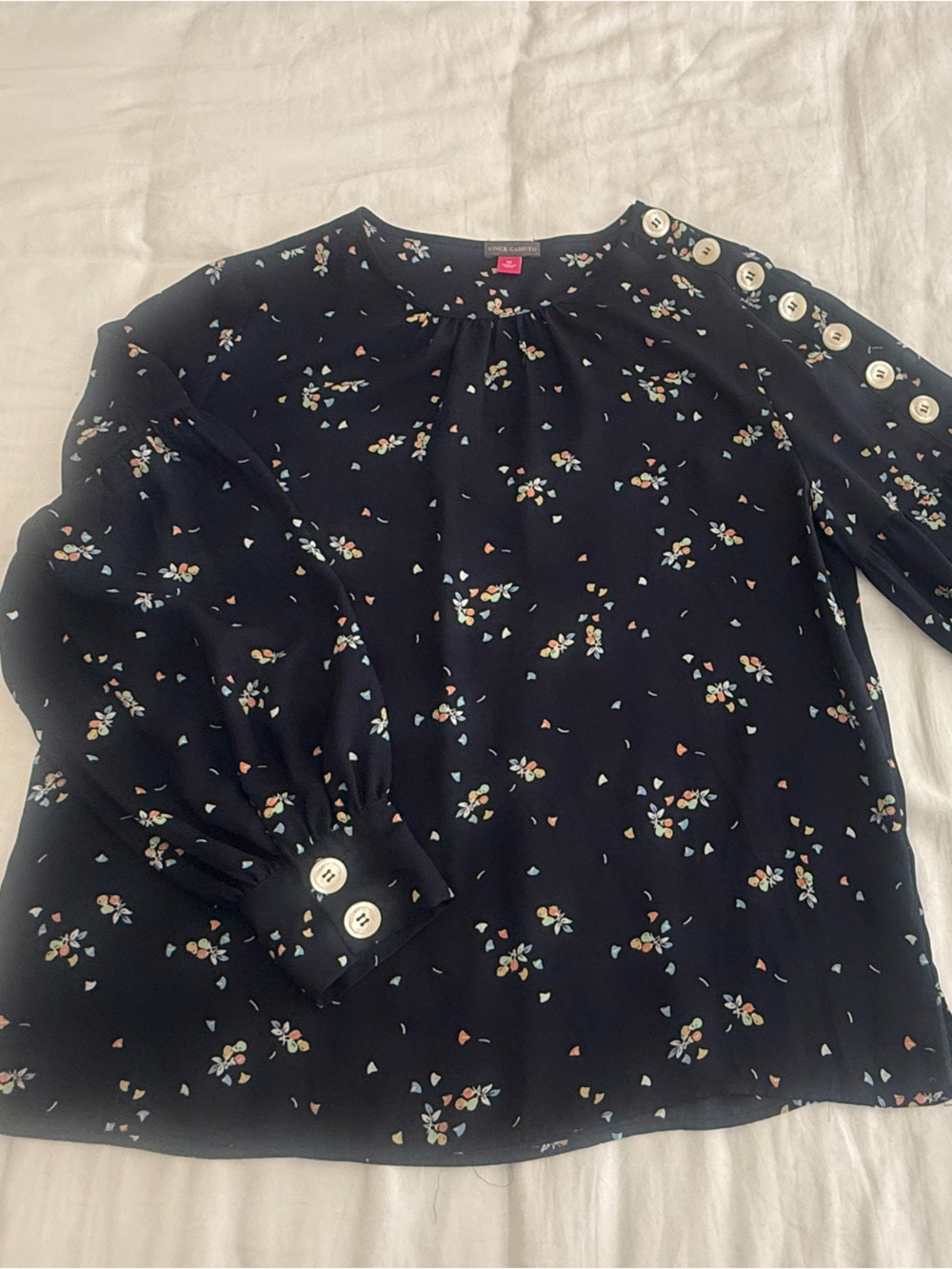 Vince Camuto navy blue Floral Scoop-Neck Blouse